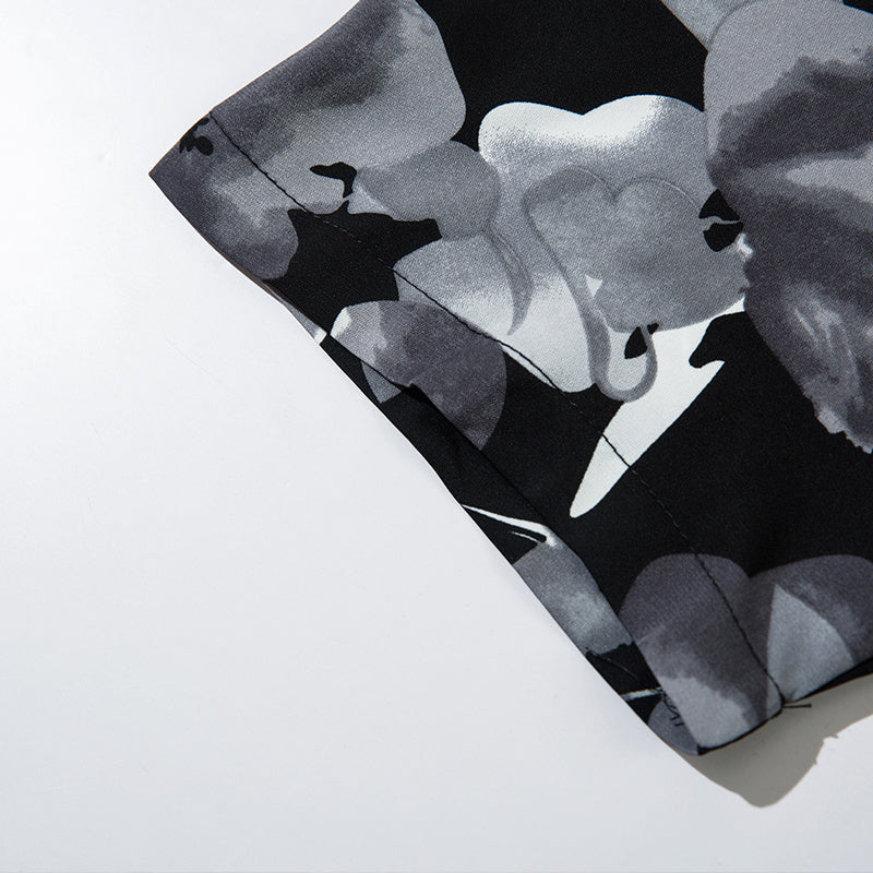 Vintage Streetwear Abstract Flower Print Shirts Casual Summer Tops Outwear Short Sleeve High Quality Fashion