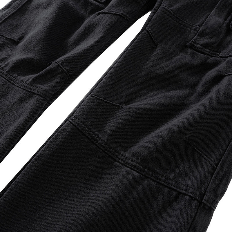 Men's Women's Autumn And Winter Urban Black Multi-Pocket Wide-Leg Trousers Unisex High Street Casual Jeans