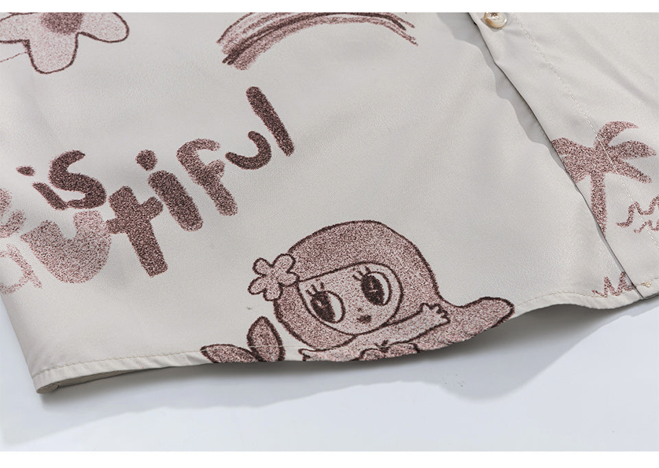 Cartoon Pattern Print Shirts Short Sleeve Loose Button Up Tops Casual Summer Outwear High Quality Fashion Beach