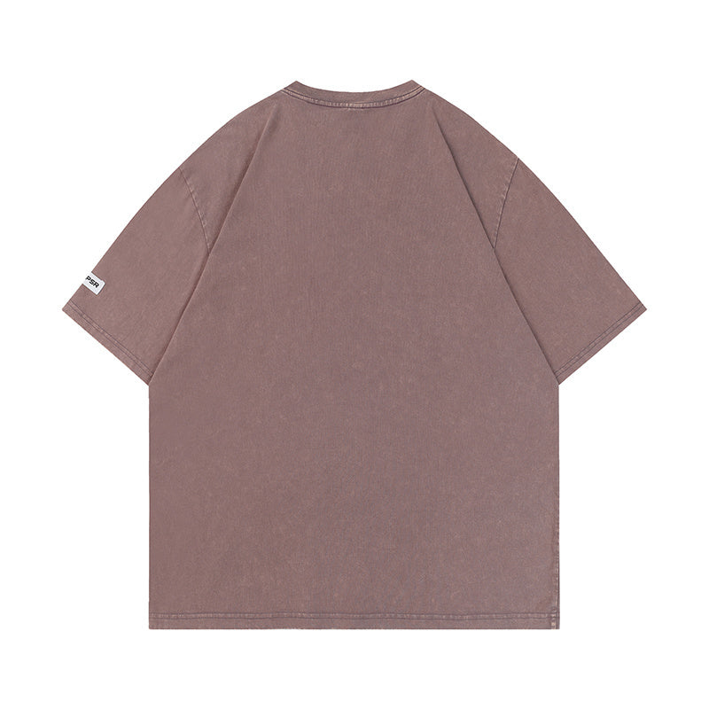 Letter Print Streetwear T Shirts Oversize Washed Loose Short Sleeve Harajuku Cotton Tee Casual Solid Color