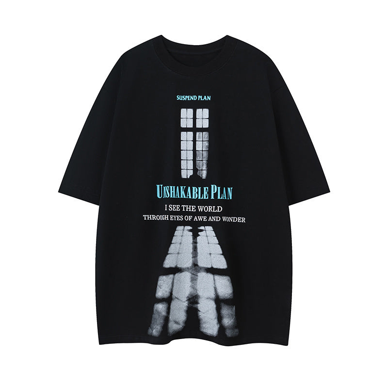 Streetwear T Shirts Fashion Crew Neck Oversize Cotton Short Sleeve High Quality Casual Summer Tee Window Print