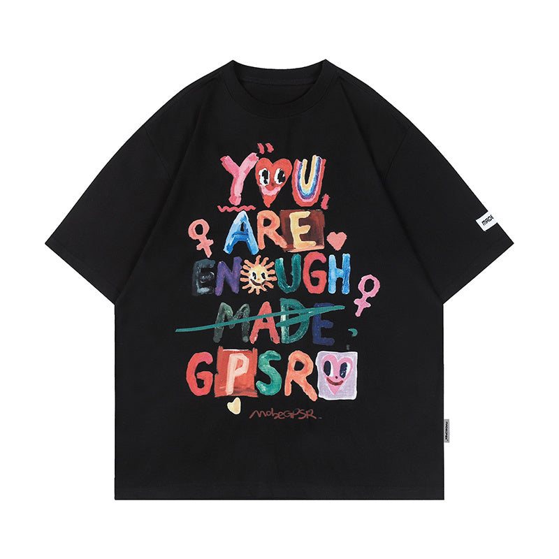 Colorful Letter Print Streetwear T Shirts Oversize Loose Short Sleeve Tee Summer Harajuku Cotton Round Neck