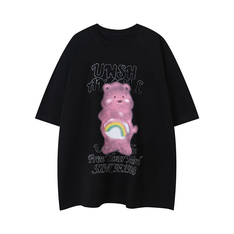 Funny Bear Pattern Streetwear T Shirts Fashion Tee O Neck Oversize Summer Cotton High Quality Short Sleeve Casual