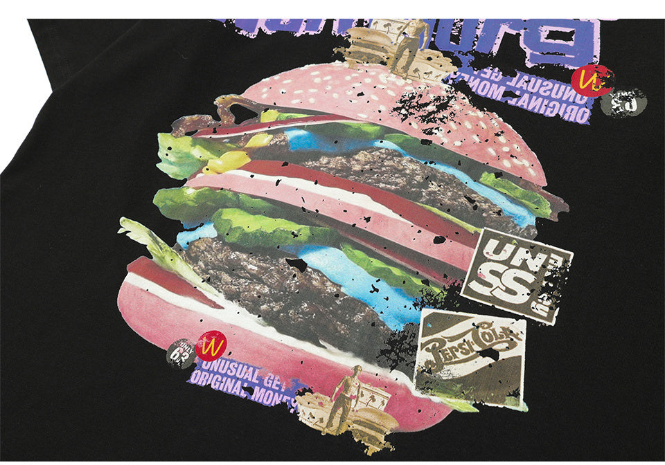 Hamburger Print T Shirt Short Sleeve Pure Cotton Loose Summer Streetwear Oversize Tees Fashion Casual Top