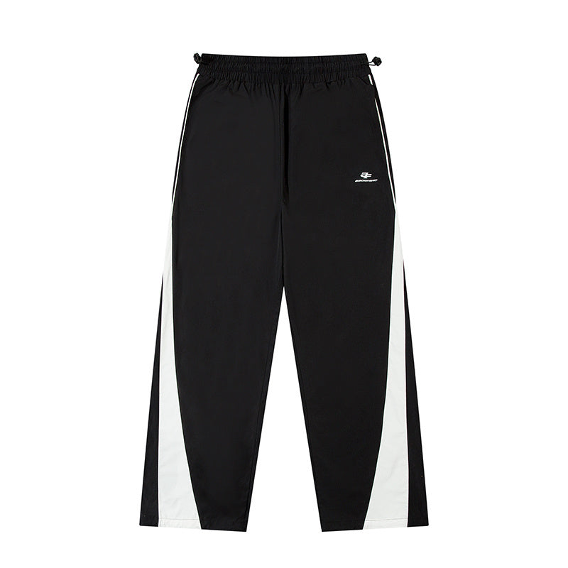 Color Contrast Pants Paneled Elastic Waist Loose Wide Leg Trousers Front Pocket Comfortable Fall Sports Style