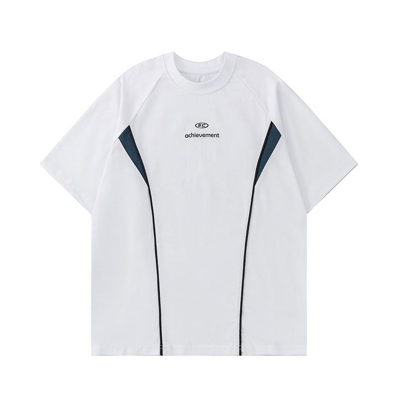 Streetwear Letter Print T Shirts Oversize Short Sleeve Cotton Tee Casual Patchwork Round Neck Summer Black White