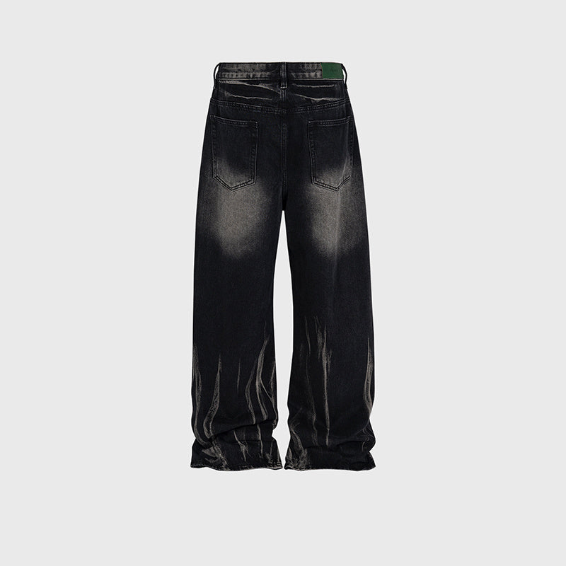 Men's And Women's Wash Old Pants Men's And Women's Same Style Laser Texture White Straight High Street Style Jeans