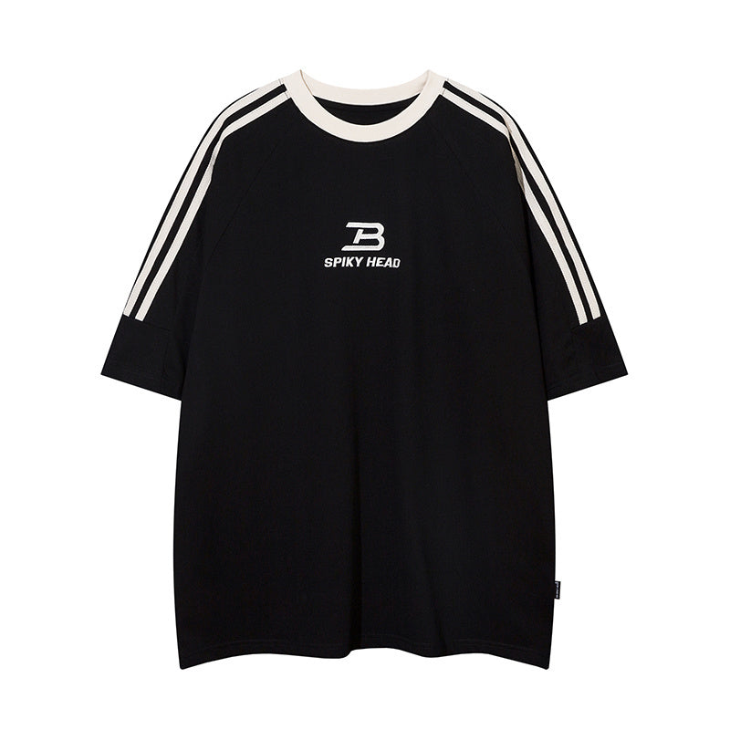 Side Stripe Streetwear T Shirt Letter Embroidery Loose Top Short Sleeve Hip Hop Fashion Summer Casual Tees Sports Style
