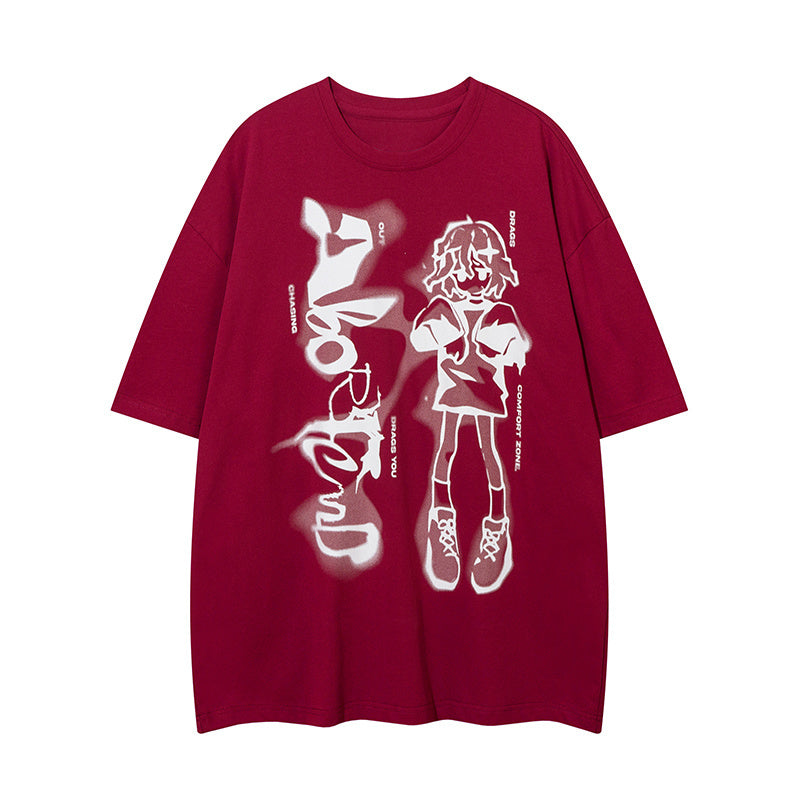 Streetwear T Shirt Cartoon Print Short Sleeve Round Neck Summer Cotton Loose Casual Fashion Tee Simple