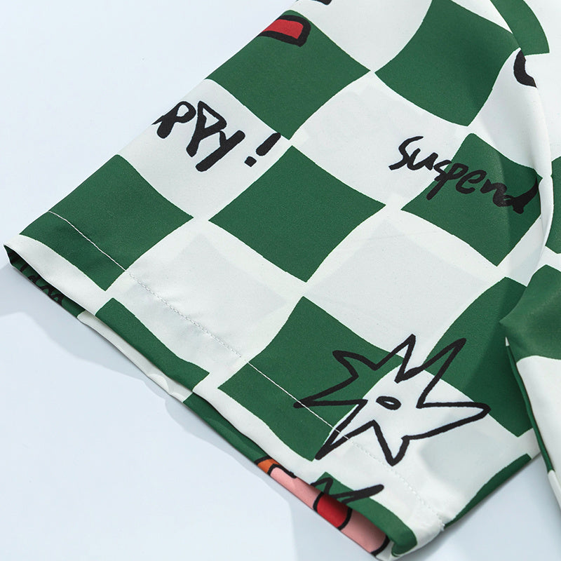 Cartoon Pattern Shirts Short Sleeve Loose Button Up Tops Casual Summer Outwear High Quality Fashion