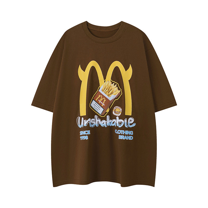 Streetwear Fries Pattern T Shirts Fashion Crew Neck Oversize Summer Cotton Short Sleeve High Quality Casual