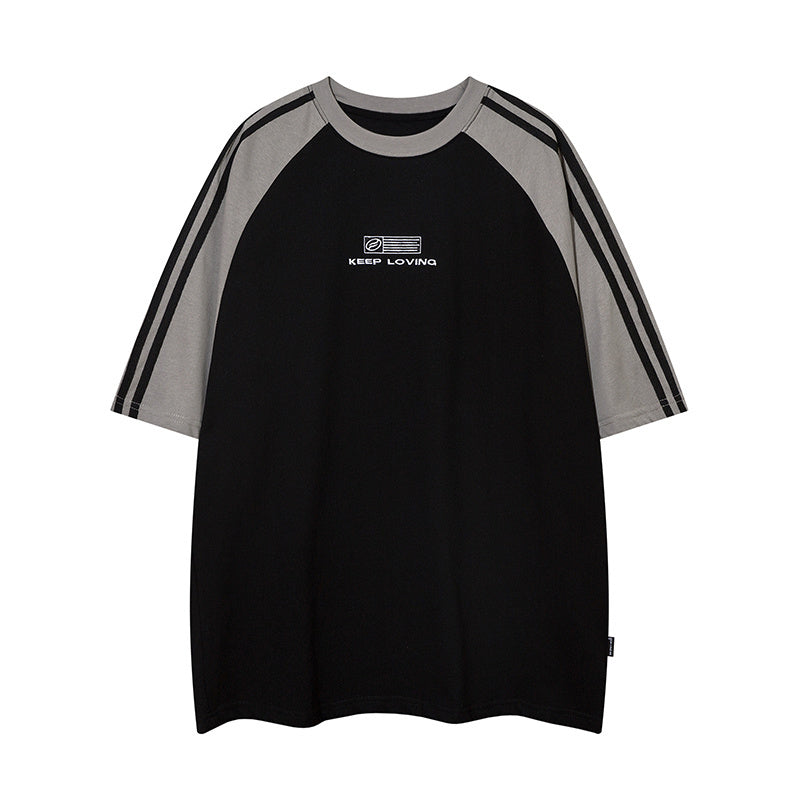 Side Stripe Streetwear T Shirt Letter Print Loose Fashion Summer Casual Tees Sports Style Top Short Sleeve Hip Hop