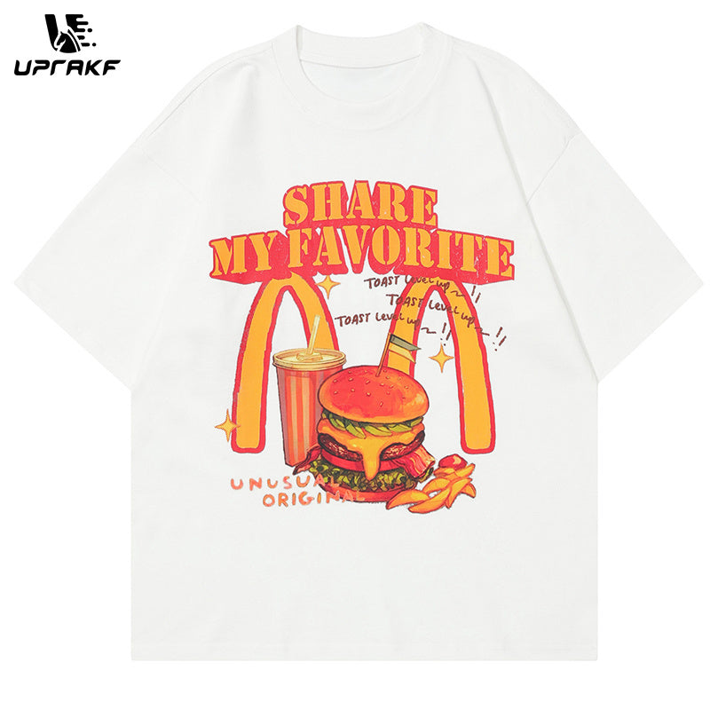 Hamburger Cola Print T Shirt Short Sleeve Streetwear Pure Cotton Loose Summer Oversize Tees Fashion Casual Top