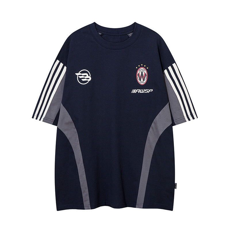 T Shirt Side Stripe Streetwear Letter Print Loose Fashion Summer Hip Hop Sports Style Top Short Sleeve Color Contrast