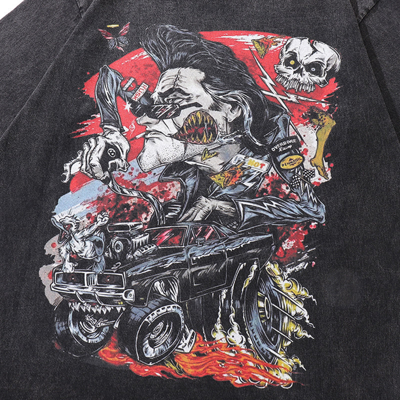 Vintage Washed T Shirts Loose Cotton Fashion Cartoon Print Tee Casual Streetwear Short Sleeve Round Neck Summer