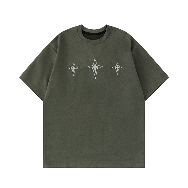 Streetwear T Shirt Star Graphic Print Loose Tees Top Suede Short Sleeve Hip Hop Fashion Summer Casual