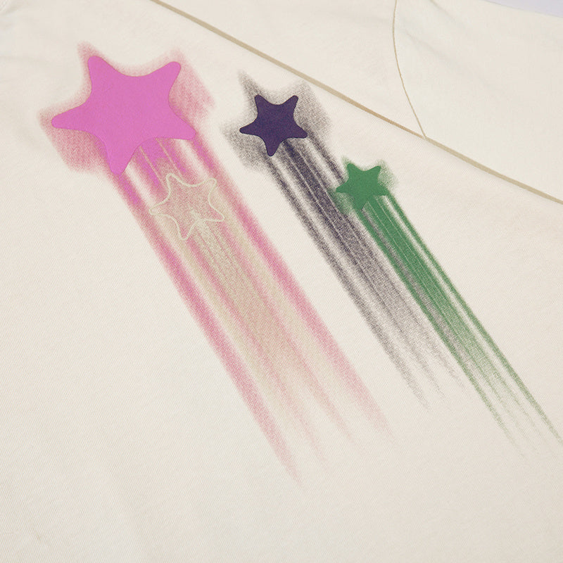 Streetwear Star Graphic Print T Shirt Short Sleeve Round Neck Summer Cotton Loose Casual Fashion Tee Simple
