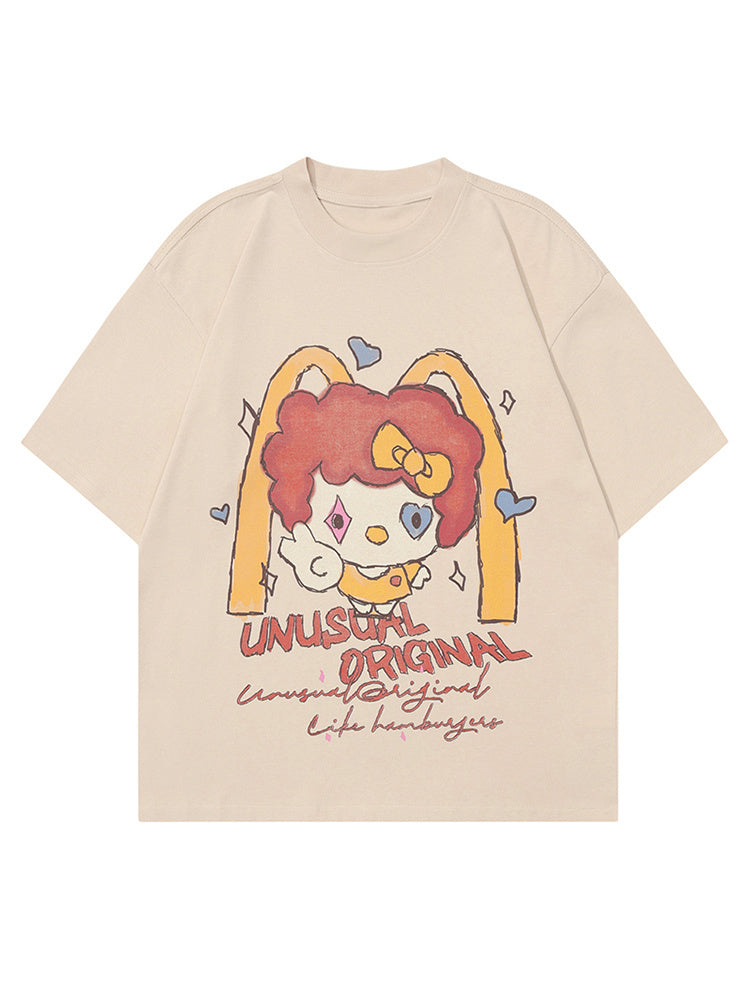 Cartoon Print T Shirt Loose Summer Streetwear Fashion Casual Top Short Sleeve Pure Cotton