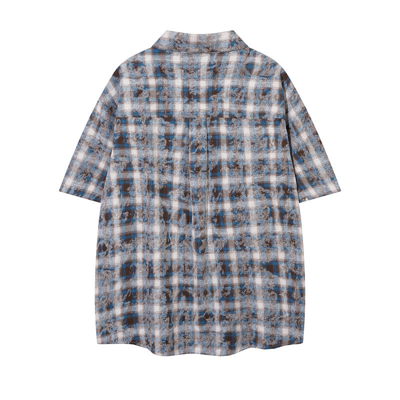 Plaid Shirts Short Sleeve Oversize Button Up Tops Korean Style Casual Summer Outwear Comfortable