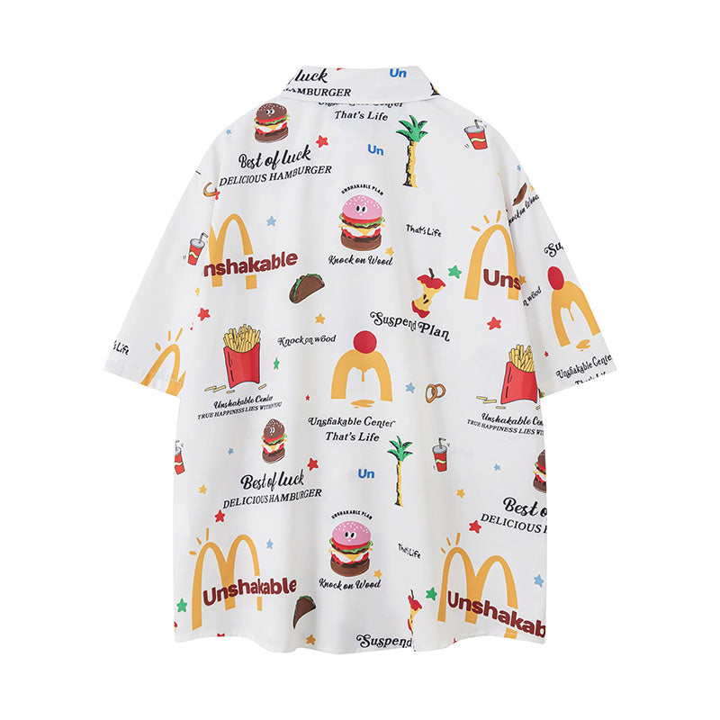 Fries Pattern Shirts Short Sleeve Loose Button Up Tops Casual Summer Outwear High Quality Fashion