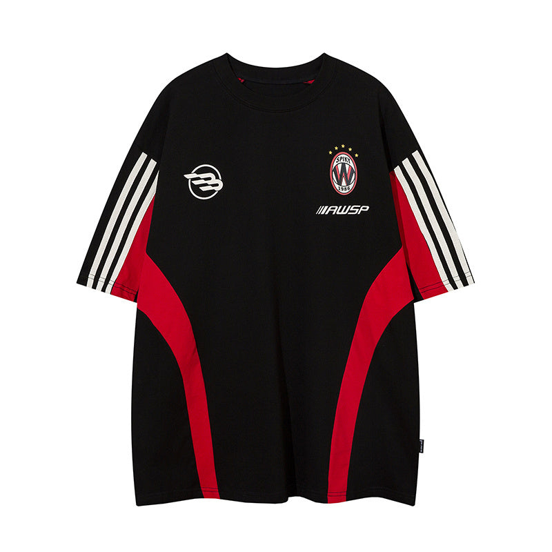 T Shirt Side Stripe Streetwear Letter Print Loose Fashion Summer Hip Hop Sports Style Top Short Sleeve Color Contrast
