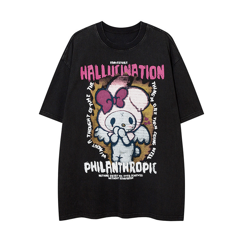 Cartoon Pattern Cotton Crew Neck Fashion Streetwear Tee Loose Casual High Quality Simple Short Sleeve Summer