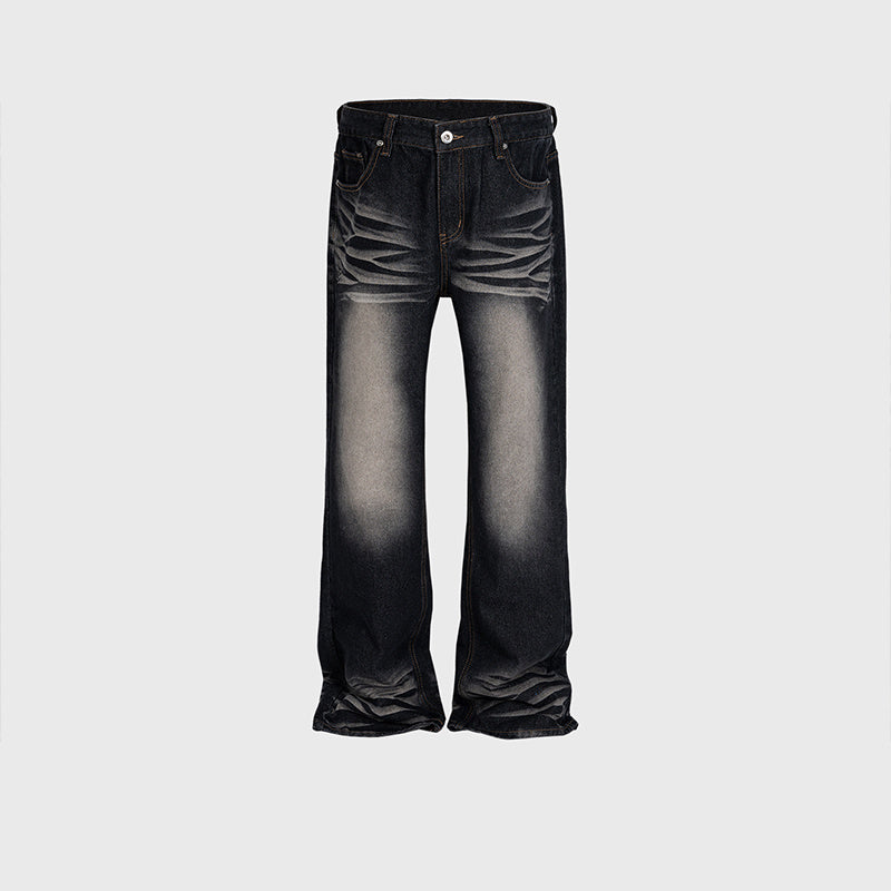 Men's Women's High Street Wash Old Texture-Modified Pants Men's And Women's Straight-Leg Couple's Trendy Jeans