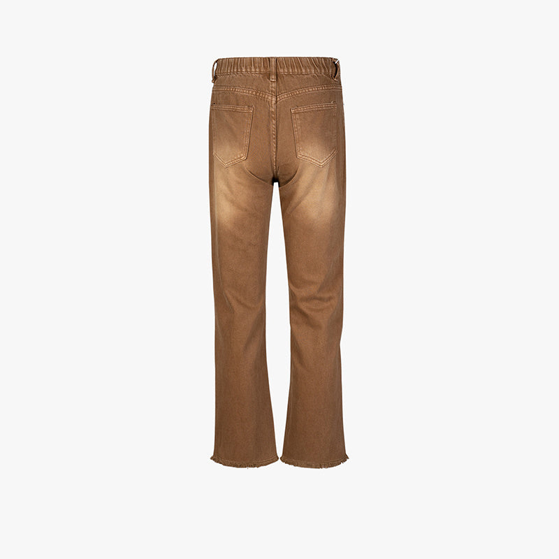 Men's Wear Women's Autumn And Winter Urban Cat Must Stretch Waist Trousers Men's And Women's Washed White Brown Jeans