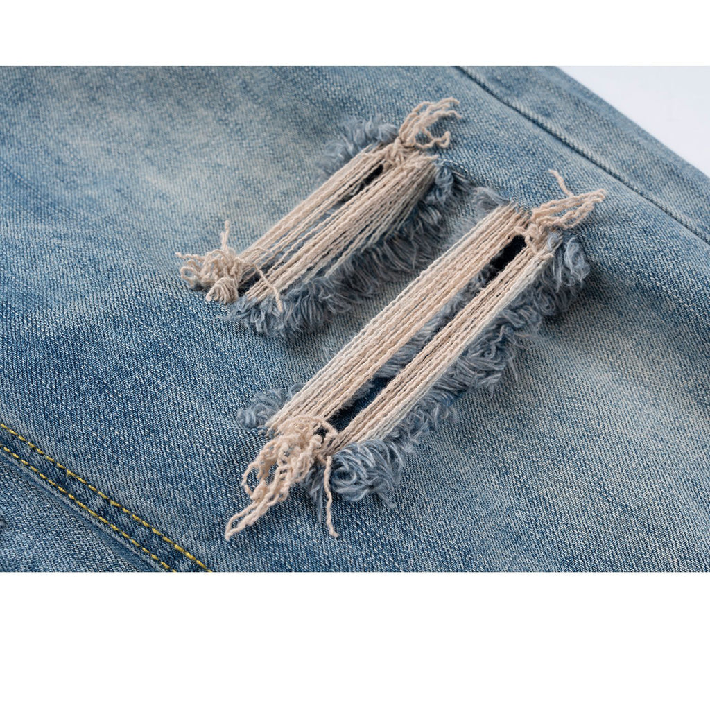 Men's Women's Spring And Summer Urban Washing Water Old Tear-ripped Trousers Men's And Women's Same Slim-fit Jeans Trendy