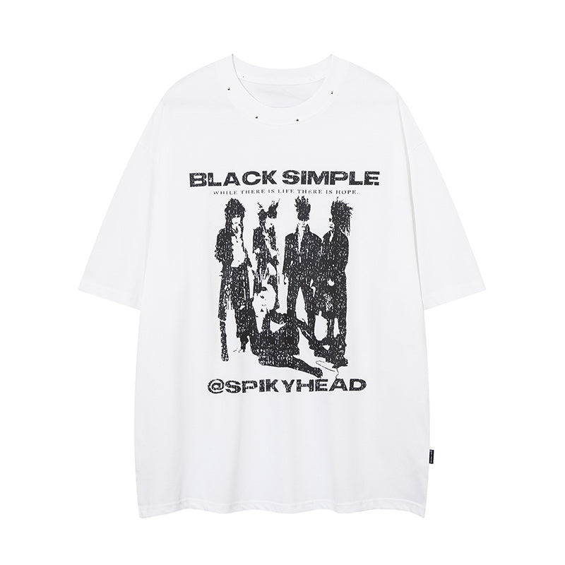 Pure Cotton T Shirt Streetwear Punk Loose Short Sleeve Crew Neck Fashion Summer Top Trendy