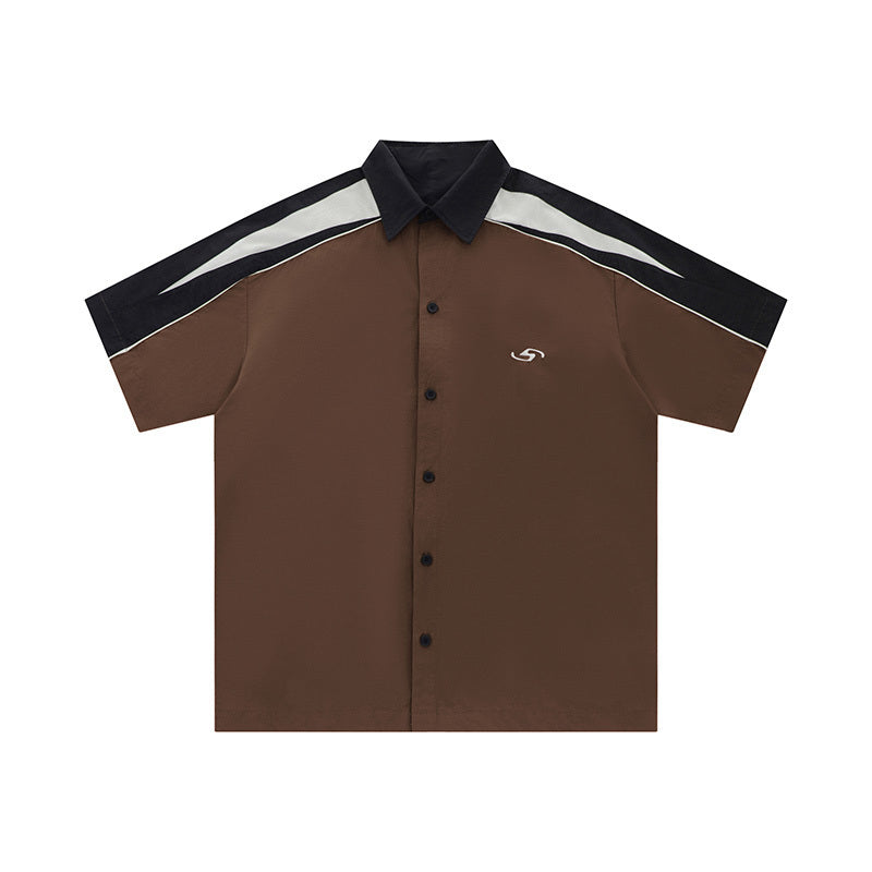 Vintage Side Striped Shirts Short Sleeve Oversize Button Tops Casual Summer Outwear Comfortable Fashion Patchwork