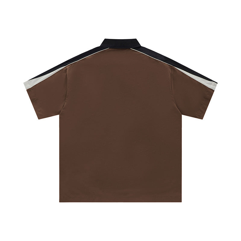 Vintage Side Striped Shirts Short Sleeve Oversize Button Tops Casual Summer Outwear Comfortable Fashion Patchwork