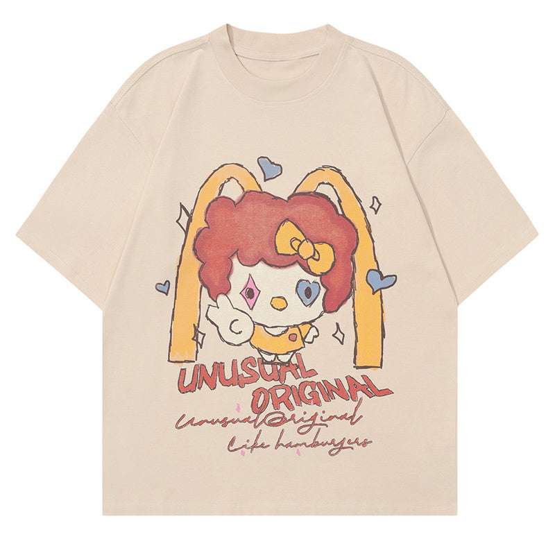 Cartoon Print T Shirt Loose Summer Streetwear Fashion Casual Top Short Sleeve Pure Cotton