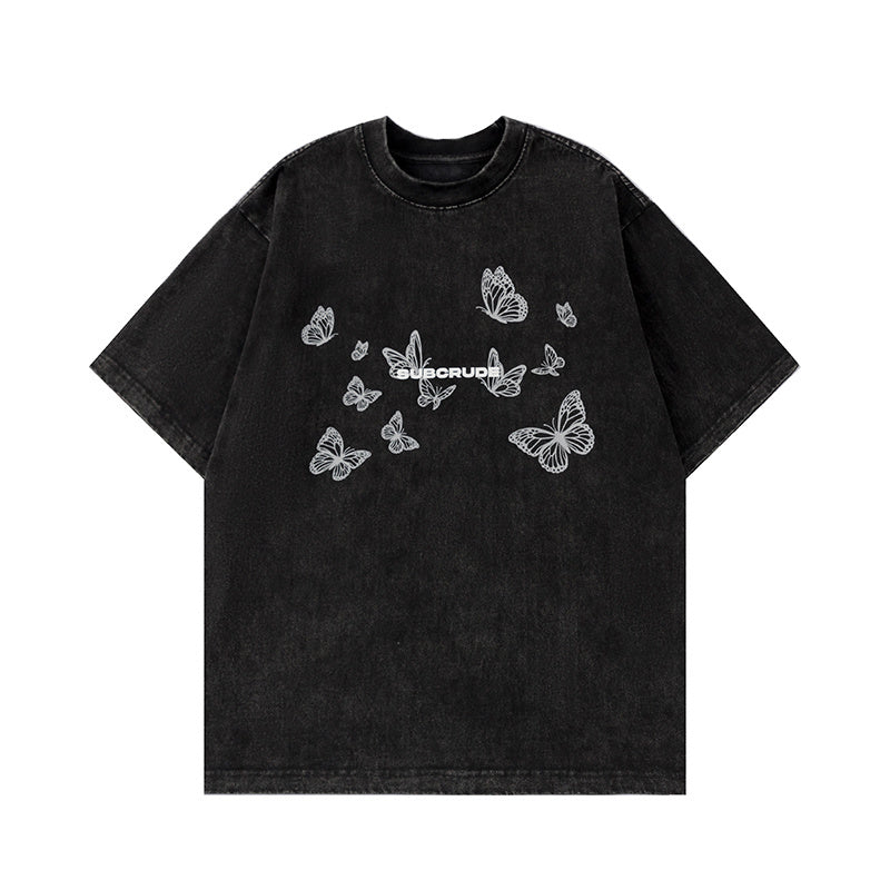 Streetwear T Shirts Oversize Butterfly Graphic Simple Design Tee Casual O Neck Summer Loose Short Sleeve