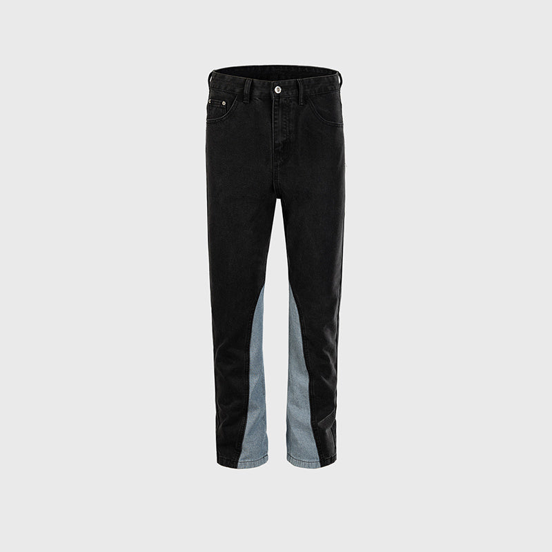Men's And Women's Urban Contrast Color Stitching Trendy Trousers Men's And Women's Black Straight Slim Fit Multi-Size Jeans