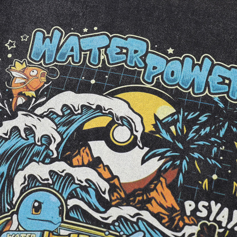 Vintage T Shirts Washed Loose Cotton Fashion Japanese Anime Print Tee Casual Streetwear Round Neck Summer Short Sleeve