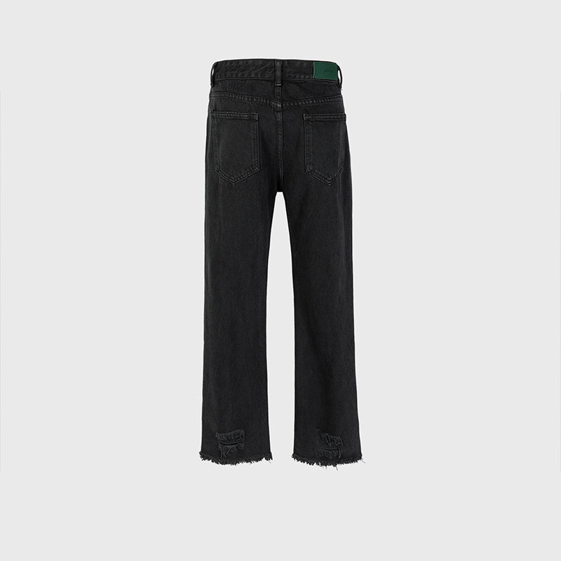 Men's And Women's Urban Cat With Ripped Ripped Design Pants Unisex Black Jeans
