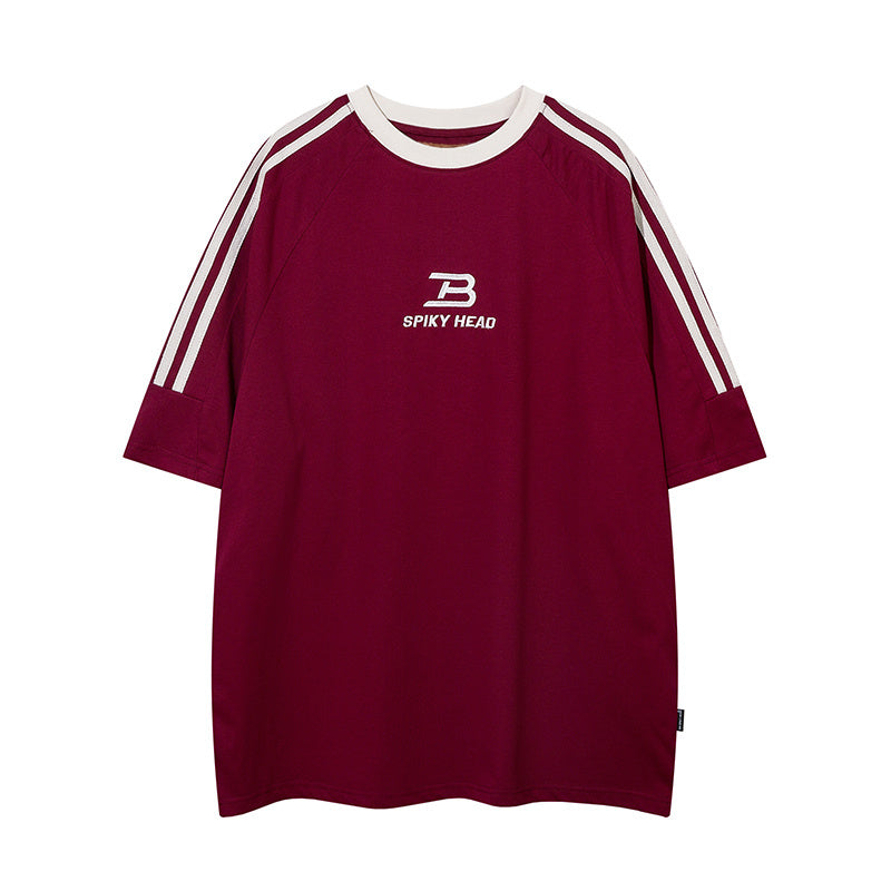 Side Stripe Streetwear T Shirt Letter Embroidery Loose Top Short Sleeve Hip Hop Fashion Summer Casual Tees Sports Style