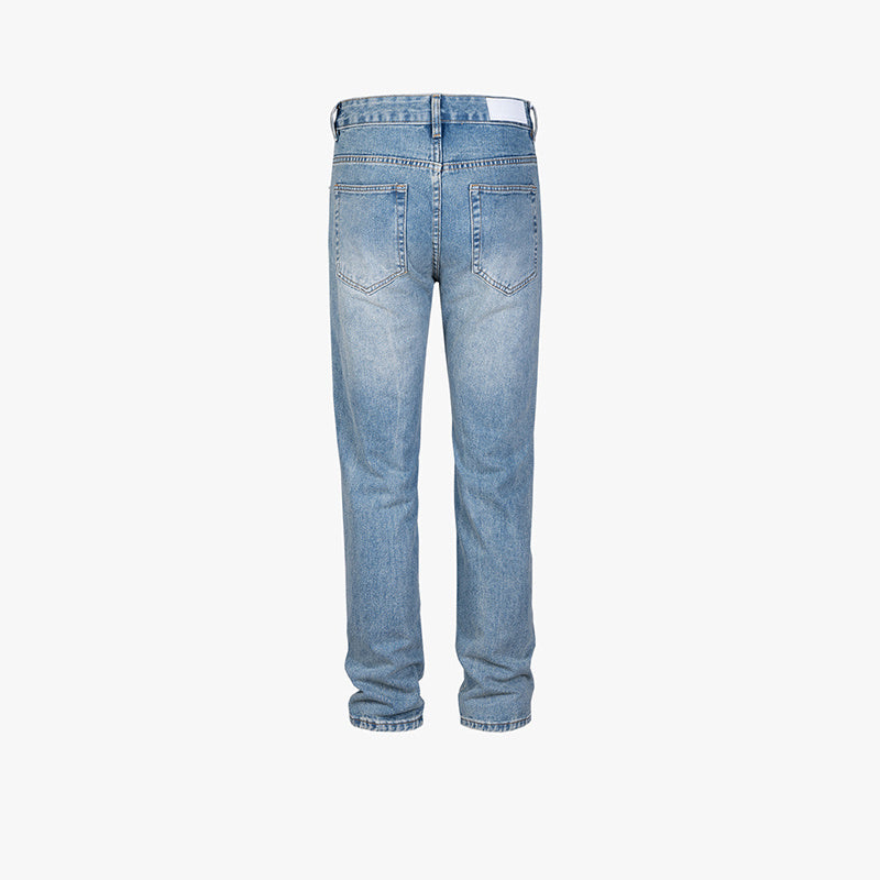 Men's Women's Autumn And Winter Urban High Street Paint-splashed Trousers Slim-fit Washed White Distressed Jeans Trendy