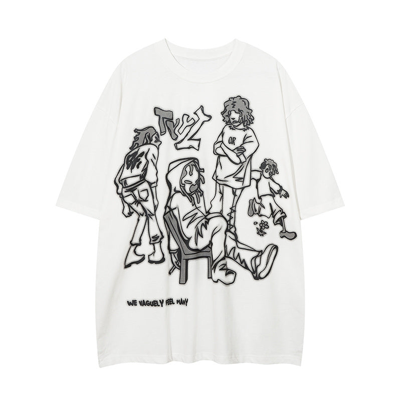 Double Sided Print Streetwear T Shirt Short Sleeve Round Neck Summer Cotton Loose Casual Trendy Tee Simple