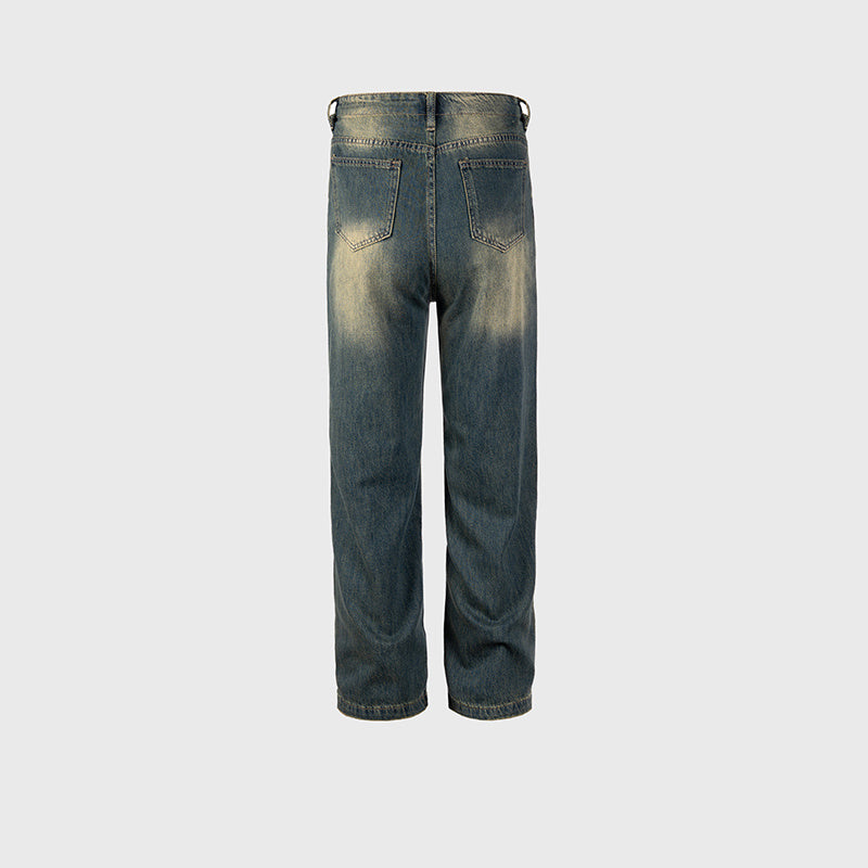 Men's Wear Women's Urban Wash Old Pants Men's And Women's Same Style White Grinding Drawstring Blue Fashionable Jeans Multi-size
