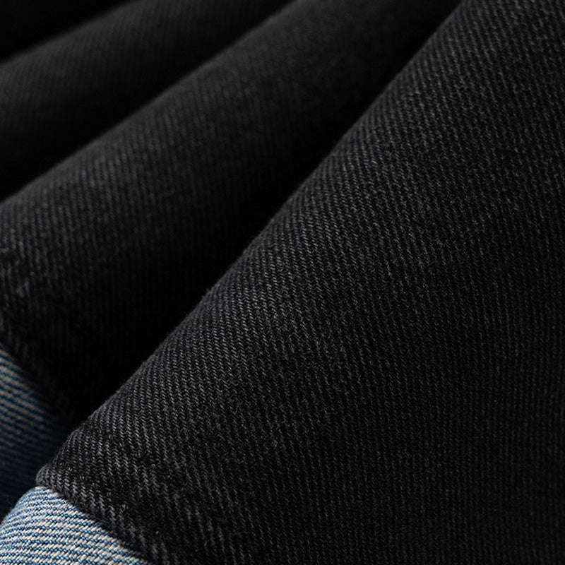 Men's And Women's Urban Contrast Color Stitching Trendy Trousers Men's And Women's Black Straight Slim Fit Multi-Size Jeans