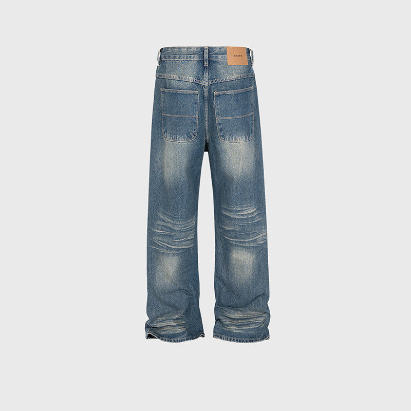 Men's And Women's Textured Design Pants Men's And Women's Small D-Button Decorative Straight Tube Old Wash Fashionable Jeans