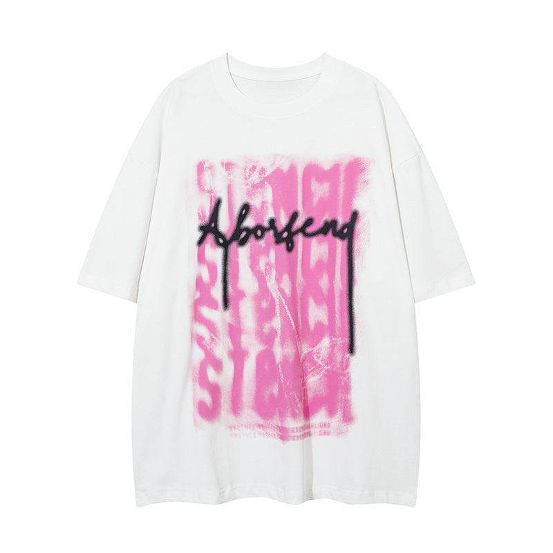 Streetwear T Shirt Letter Print Short Sleeve Round Neck Summer Cotton Loose Casual Fashion Black White Tee Simple
