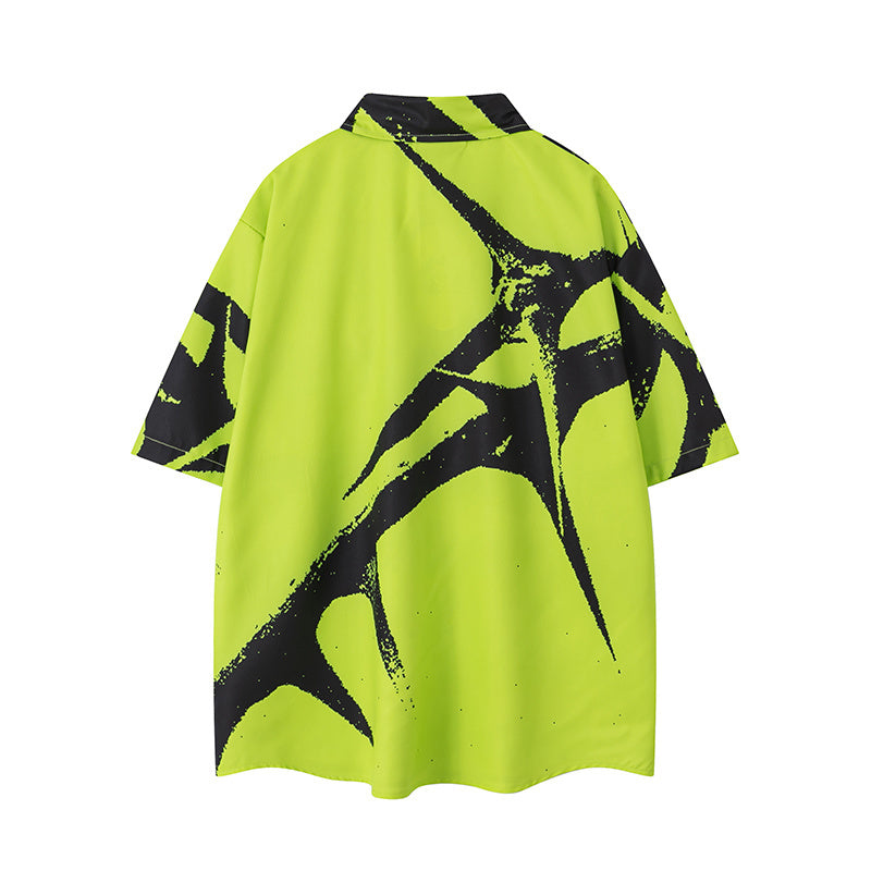 Letter Print Shirts Short Sleeve Loose Button Up Tops Casual Summer Outwear High Quality Fashion Hip Hop