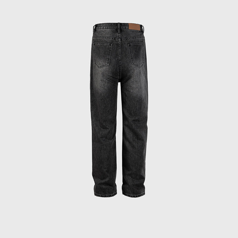 Men's Women's Urban High Street Washed White Pants Men's And Women's Slim-Fit Straight Black Fashionable Jeans