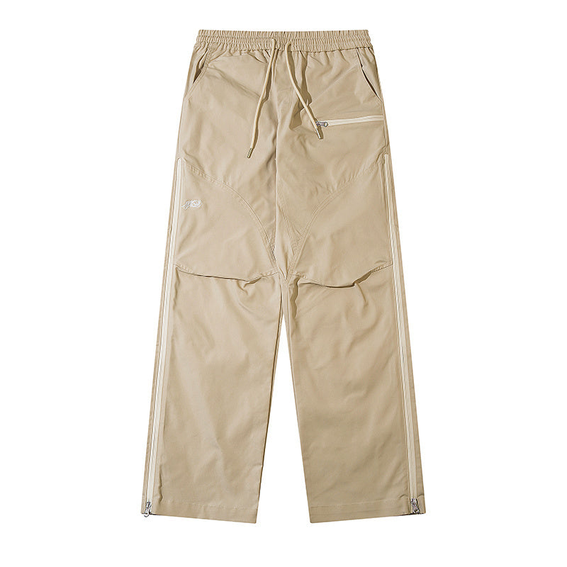 Cargo Pants Paneled Drawstring Elastic Waist Loose Wide Leg Trousers Comfortable Autumn Zipper Pocket