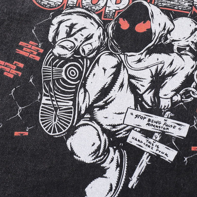 Vintage T Shirts Cotton Washed Loose Trendy Angry Men Print Tee Streetwear Round Neck Summer Short Sleeve Casual