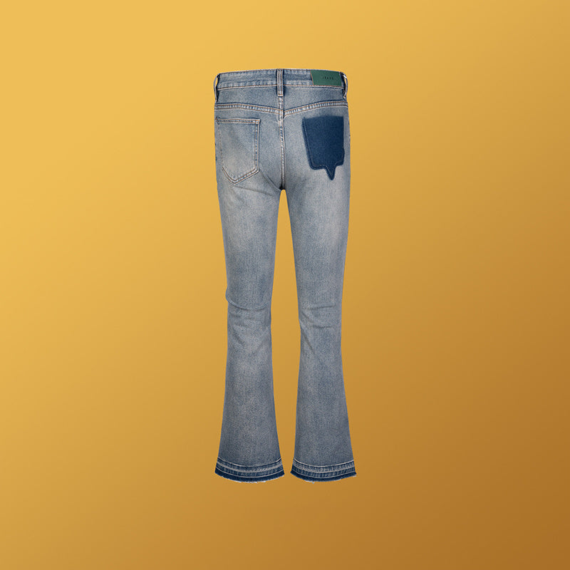 Men's Women's Autumn And Winter Urban Contrast Color Pocket Wide-legged Cat Whare Trendy Old Vintage Slim-fit Jeans