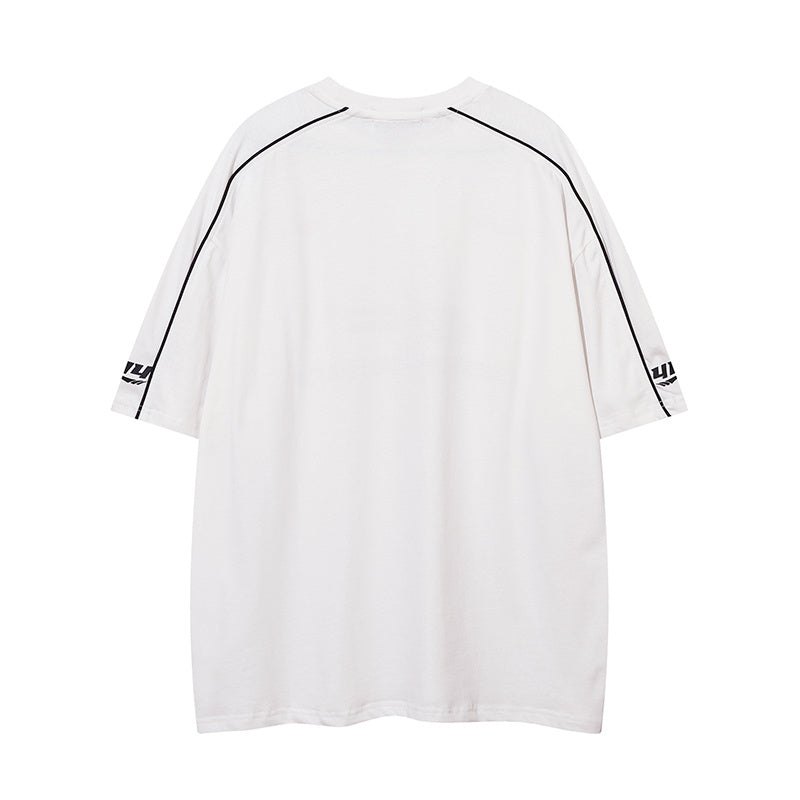 Streetwear Side Striped T Shirt Letter Print Short Sleeve O Neck Summer Cotton Loose Casual Fashion Tee Simple